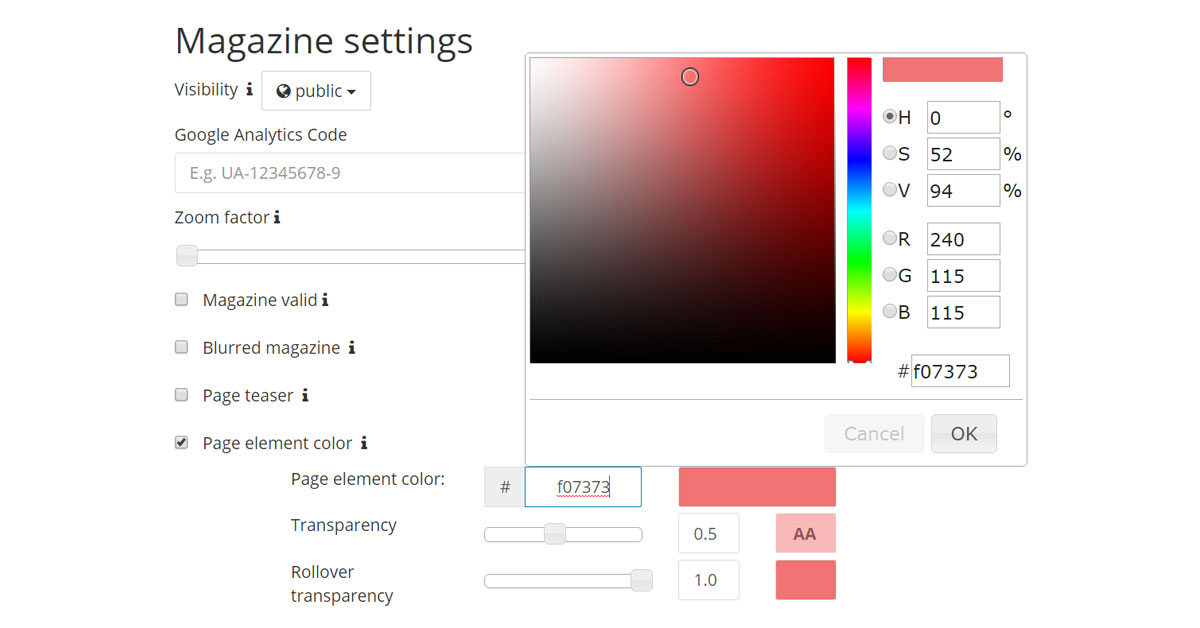 Hotspot Editor shows new functions for colors and transparency which can be freely selected